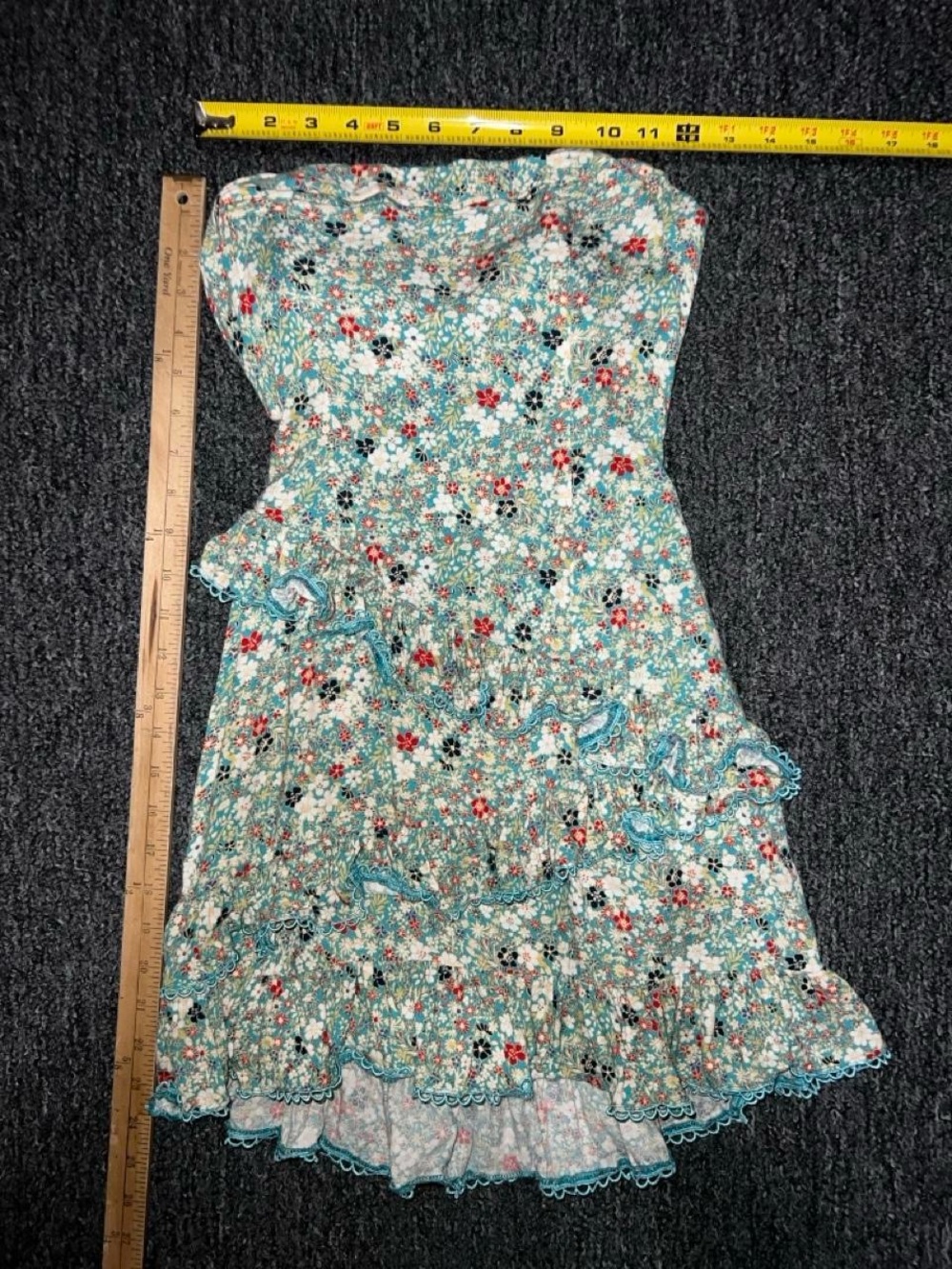 Small Strapless Floral Ruffle Mini Dress - Turquoise - Picture 8 of 8